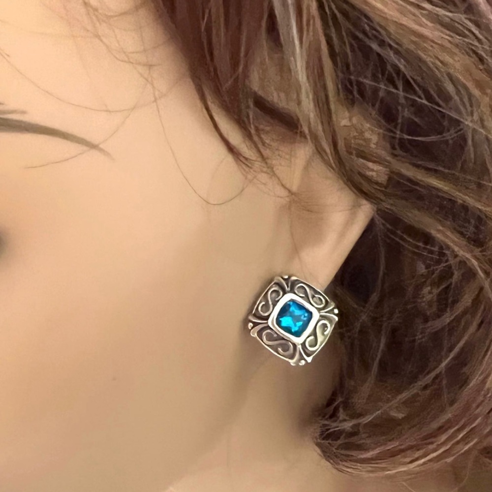 925 sterling silver set of earrings and necklace blue topaz stones - Picture 4 of 12